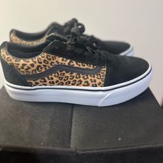 New W/O Tags Never Worn U.S. Big Girl Size 5 U.S. Women’s Size 6.5 Black/Cheetah Print Suede/Canvas Brown Low-top Sneakers For School, Black Cheetah Print, Vans Women, Shoes Vans, Vans Black, Canvas Sneakers, Big Girl, Womens Vans, Vans Shoes