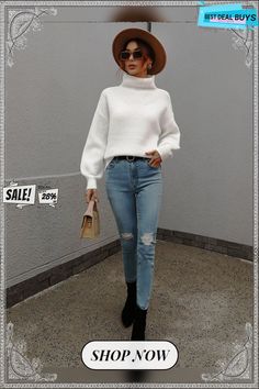 Chester Knit Jumper - White Winter Mini Dresses, Turtleneck Sweaters, Straight Clothes, Bat Wing, Mini Robes, 70 Dress, Turtle Neck Top, Long Blouse, Lantern Sleeves