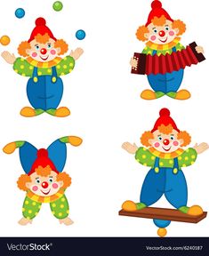 four clowns with different poses and expressions