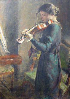 a painting of a woman playing the violin