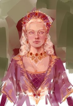 a digital painting of a woman wearing a purple dress and tiara with her eyes closed