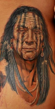 This guy is a phenomenal tattoo artist! He's from Odesa, Ukraine. Indian Chief Tattoo, Best Tattoo Ever, American Indian Tattoos, Kunst Tattoos, Native American Symbols, Indian Headdress