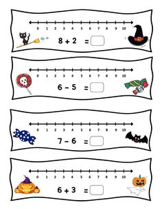 halloween themed number line worksheet for kids to practice counting and subtracing