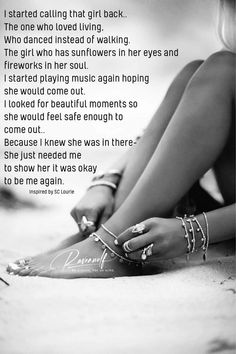 a woman sitting on the ground with her legs crossed and jewelry around her ankles, in front of a poem