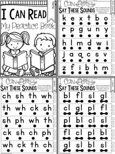 four printable worksheets for reading the words i can read and other activities