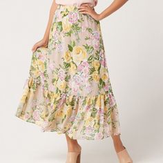 Susan Graver Regular Printed Chiffon Tiered Maxi Skirt, Tan/Yellow, 3x, A350183 Fabrication: Chiffon Features: Allover Print, Full Elastic Waistband, Pull-On Style, Fully Lined, Tiered Ruffle Hem With Shirring Rise: At The Waist Fit: Semi-Fitted In The Waist And Hip, Follows The Lines Of The Body With Added Wearing Ease; Full Bottom Opening Length: 36" Content: Body/Main Fabric 100% Polyester; Lining 95% Polyester/5% Spandex Care: Machine Wash, Tumble Dry Flowy Skirt For Spring Daywear, Summer Floral Print Maxi Skirt For Daywear, Floral Print Maxi Skirt For Summer Daywear, Spring Floral Print Maxi Skirt For Daywear, Floral Print Maxi Skirt For Spring Daywear, Yellow Flowy Maxi Skirt For Spring, Flowy Yellow Maxi Skirt For Spring, Spring Floral Print Yellow Maxi Skirt, Spring Yellow Floral Print Maxi Skirt