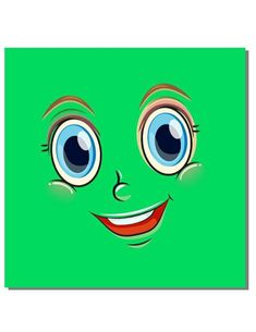 an image of a green face with big blue eyes and large round, smiling eyes