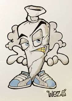 a drawing of a cartoon character with blue eyes and an angry expression on his face