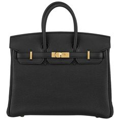 An exquisite Hermès 25cm Birkin bag. The exterior of this birkin is in black togo leather with tonal stitching. It features gold tone hardware with two straps and front toggle closure. The interior is lined with black chevre and has a zip pocket with an Hermès engraved zipper pull and an open pocket on the opposite side. This bag is store fresh, full set with factory stickers on all hardware. The bag measures 25cm L x 20cm H x 13cm D. The bag comes complete with Hermès box, raincoat, dust bag and a copy of the original receipt dated November 2023. Birken Bag Black, Birkin Bag Sticker, Hermes Bags Birkin, Black Birkin Bag, Dark Collage, Birken Bag, Black Birkin, Luna Fashion, Hermes Birkin Bag