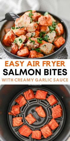 easy air fryer salmon bites with creamy garlic sauce is the perfect appetizer