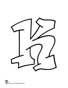 the letter k is made up of black and white graffiti letters, which appear to be in