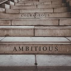 there is a set of stairs with writing on it and the words ambitious written on them