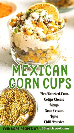 the mexican corn cups are ready to be eaten and put in their individual dishes for consumption