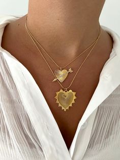 Gold plated heart paired on 14k gold filled chain, 16in Chunky Heart Necklace, Big Necklaces, Big Heart Necklace, Trend Jewelry, Big Necklace, Large Heart, Gold Heart Necklace, Small Heart, Jewelry Inspo