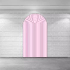 Arched backdrop with vertical pink stripes 1st Birthday Boy Decorations, Baby Shower Arch Backdrop, Arch Wall Backdrop, Baby Boy Gender Reveal, Baby Shower Arch, Shower Arch, Gender Reveal Boy, Boy Baby Showers, Chiara Arch