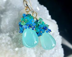 Yellow Aqua Earrings, Blue Yellow Cluster Earrings, Apatite Cluster Dangle - Etsy Handmade Blue Apatite Earrings, Blue Earrings For Gift, Handmade Turquoise Aquamarine Earrings, Blue Apatite Earrings Gift, Blue Apatite Earrings For Gift, Handmade Blue Aquamarine Earrings, Blue Apatite Gemstone Earrings, Blue Gemstone Pendant Earrings, Handmade Blue Spiritual Earrings