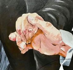 a painting of a man in a suit and tie holding his hand out to the side