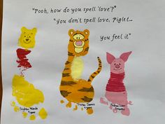 a child's handprint with winnie the pooh and piglet on it