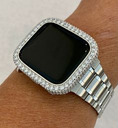 Sleek Apple Watch Band 45mm Silver Stainless Steel Ultra Thin & or Apple Watch Cover Lab Diamond Bezel Case Bling 38mm-49mm Ultra Series 1-8 by Iwatch Candy Apple Watch Cover, Bezel Band, Silver Apple, Ultra Series, Bracelet Apple Watch, Ceramic Watch, Apple Watch Case, Rose Gold Band, Apple Watch Strap