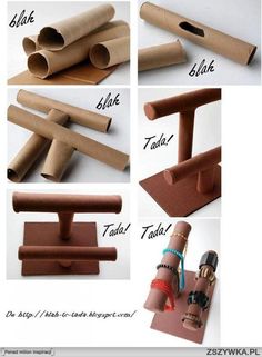 the instructions to make a diy craft project with toilet paper rolls and pipe holders