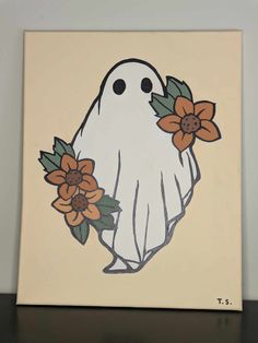 a painting of a ghost with flowers on it