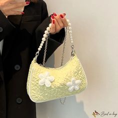 Bird in Bag - Bag female bow solid color armpit bag pearl chain pleated bag spicy handbag shoulder crossbody Spring Party Shoulder Bag With Pearl Handle, Spring Shoulder Bag With Pearl Handle, Pleated Bag, Armpit Bag, Details Pictures, Street Trends, Word Wrap, White Space, Bird In Bag