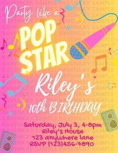 a party flyer for a pop star birthday