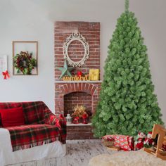 a living room with a christmas tree in the corner