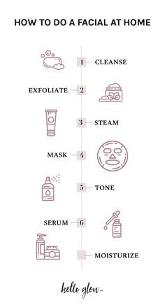 How to do a facial at home - Hello Glow How To Do Your Own Facial At Home, Facial Steamer Routine Steps, Facial Steamer Routine, Diy Facial At Home, Home Spa Facial, Facial Steps At Home, Facial Types, Skin Actives, At Home Skin Care