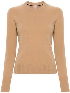 beige cashmere knitted construction silver-tone logo plaque to the rear crew neck long sleeves ribbed cuffs and hem straight hem Boss Logo, Cashmere Jumper, Beige Sweater, Knitwear Women, Hugo Boss, Knitted Sweaters, Silver Tone, Jumper, Knitwear