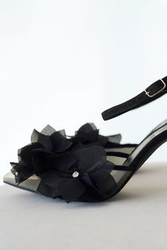 Black Wedding Shoes With Black Flowers and Pointy High Heels, Floral Bridal Shoes With Ankle Strap, Wedding Sandals With Organza Flowers - Etsy Ukraine Black High Heel Wedding Shoes For Spring, Black Ankle Strap Wedding Shoes For Party, Black Wedding Shoes For Spring, Chic Black Spring Wedding Shoes, Black Wedding Shoes For Spring Formal, Elegant Flower-shaped Sandals With Heel Strap, Black Spring Evening Wedding Shoes, Black High Heel Wedding Shoes For Evening, Chic Wedding Heels With Flower Detail