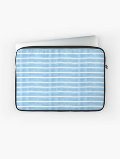 a blue and white striped laptop sleeve