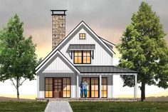 a rendering of a house with two people standing outside