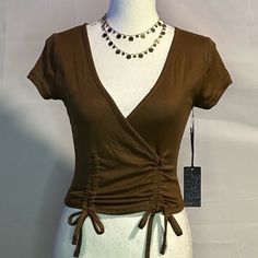 * From A Pet And Smoke Free Home T2 Brown Stretch T-shirt For Summer, Brown Crop Top For Summer, Fitted Brown T-shirt For Spring, Basic Brown Tops For Spring, Brown Stretch Summer T-shirt, 70s Tops, Outfit References, Boho Lifestyle, Silk Crop Top