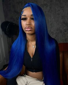 Blue Wigs, Hair Tea, Frontal Wig Hairstyles, Blue Wig, Dope Hairstyles, Hair Color Blue, Baddie Hairstyles, Stylish Hair, Green Hair