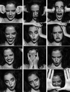 many different pictures of a woman making faces