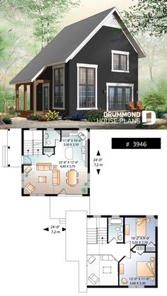 the floor plan for a small cabin home