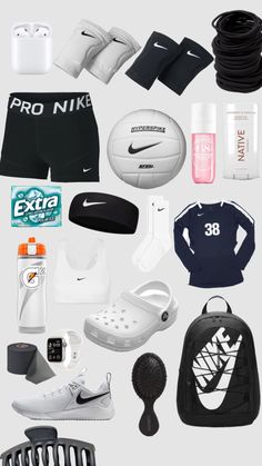 various sports items are grouped together on a white background with the words pro nike above them