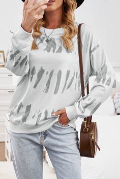 Gray Tie-dyed Print Long Sleeve Sweatshirt Chic Sweatshirt, Grey Tie Dye, Grey Tie, Long Sleeve Sweatshirt, Tie Dye Print, Tie Dyed, Wholesale Clothing, Easy Wear, Long Sleeve Sweatshirts