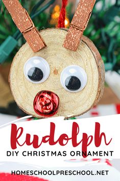 an ornament is hanging from a christmas tree with the words rudolphh ornaments kids can make them