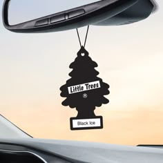 a little tree ornament hanging from the dashboard of a car