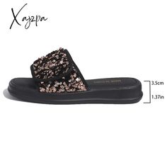 New Velcro Thick-soled Sequined Design High-end Sandals for Women, Flip Flops, Fashionable Summer Wear Black Cross, Sandals For Women, Wearing Black, Summer Wear, Best Sellers, Bags Women, Flip Flops, Womens Sandals, Men's Shoes