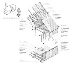 an architectural drawing shows the details of a house and its surrounding structures, including roofing