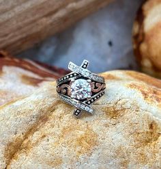 Sterling Silver Ring with 10K Gold Scrolling and CZ Stones Rose Gold: Size 6 & 8 1/2 Custom orders available. Please message seller for more info. Cz Stone, 10k Gold, Rings Statement, Sterling Silver Ring, Custom Orders, Favorite Jewelry, Statement Rings, Silver Ring, Sterling Silver Rings