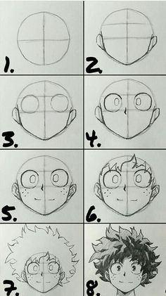 step by step instructions to draw an anime character's face in four different ways