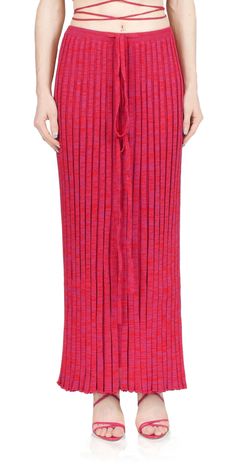 Pleated Knit, High Fashion Looks, Rib Knit Fabric, Tie Skirt, Christopher Esber, Raspberry Color, Knit Tie, Long Skirt, Pleated Skirt