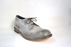 HANDMADE SHOES IN LEATHER COLOR GREY VINTAGE LEATHER SOLES 100% HANDMADE IN ITALY Customizable, it's possible to have them in every colour or kind of leather Gray Leather Shoes With Rubber Sole And Round Toe, Gray Leather Shoes With Rubber Sole, Gray Leather Shoes With Leather Sole, Gray Leather Shoes, Mens Oxfords, Handmade Shoes, Chukka Boots, Vintage Leather, Gray Color