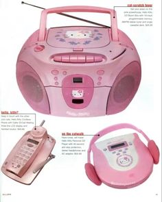 the pink radio has hello kitty on it