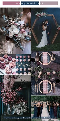 a collage of photos with flowers and greenery