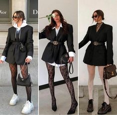 Autumn Fancy Outfits, Statement Outfit Classy, Long Black Leather Dress, Vegas Business Trip Outfit, Old Money Fall Fashion, Black And White Outfits Classy Chic, Blazer Dress Street Style, Dark Feminine Outfits For School, Modern Summer Outfits